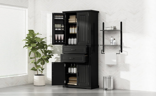 English Elm [video] Floor to Ceiling Matte Storage Cabinet with Drawers Shelves and Adjustable Interior Black N759P407762B