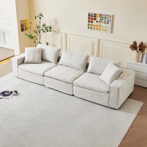 English Elm Cloud Couch Modular 4 Seater Sofa with Washable Linen and Pocket Spring Cushions Beige W1765S00141
