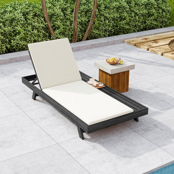English Elm Lounge Chaise Outdoor Acacia Wood Slatted Frame with Water Resistant Cushion Resort Style Black,Cream N770P442B18C