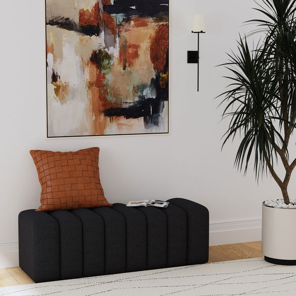 English Elm 1pc Modern Fabric Upholstered Tufted Accent Bench with Curved Silhouette Foam Cushion Sleek Minimal Legs Charcoal 55.71 L x 21.85 W x 19.49 H B011P362628