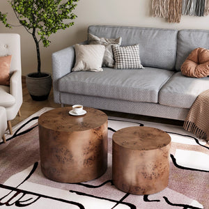 English Elm Nesting Round Coffee Tables Burl Veneer Mdf Set for Living Room or Bedroom W1435P401358