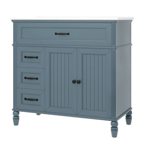 English Elm 36" Modern Bathroom Vanity with Ceramic Sink, Solid Wood + MDF Frame, Sleek Freestanding Design Blue N725P195410C