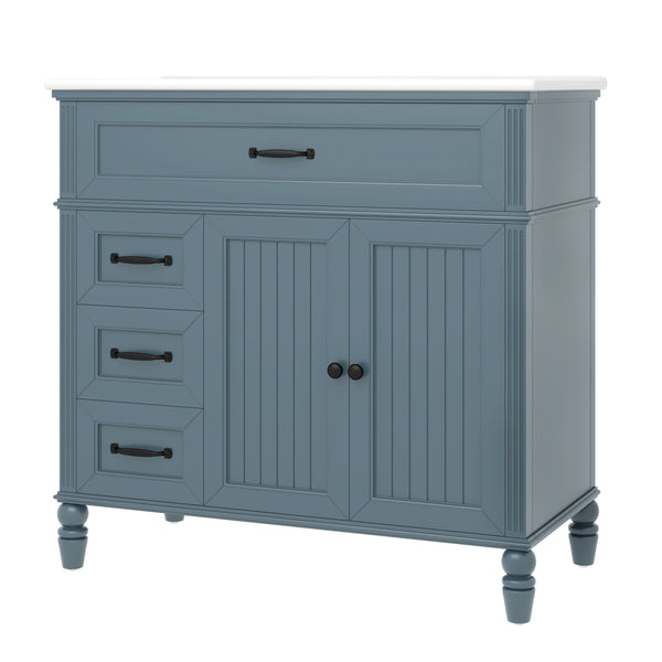 English Elm 36" Modern Bathroom Vanity with Ceramic Sink, Solid Wood + MDF Frame, Sleek Freestanding Design Blue N725P195410C