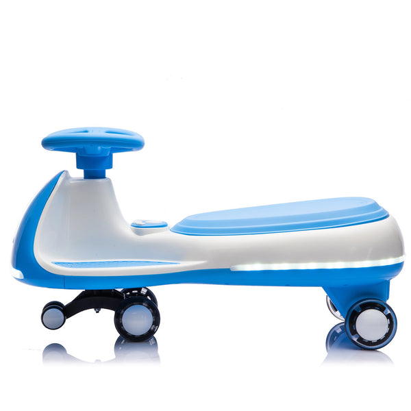 English Elm 12v Kids Ride on Wiggle Car with Dual Motors Led Wheels Bluetooth and Triangular Frame Blue W1578P390194