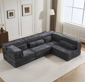 English Elm Compression Modular Floor Sofa Bed - Cozy, No Assembly, Soft Fleece, Versatile 4-Seater With Pillows! W3723S00033