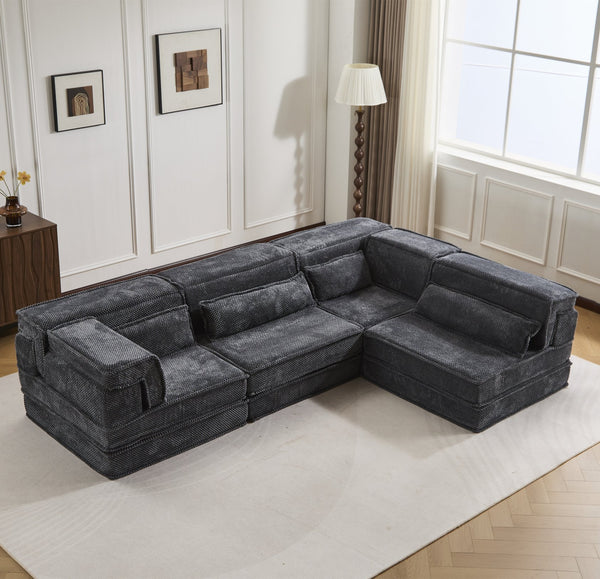 English Elm Compression Modular Floor Sofa Bed - Cozy, No Assembly, Soft Fleece, Versatile 4-Seater With Pillows! W3723S00033