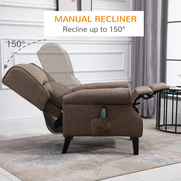 English Elm HOMCOM Linen Massage Recliner Sofa with Heat & Remote, Pocket Spring Comfort, 140° Recline Brown W2225P173853