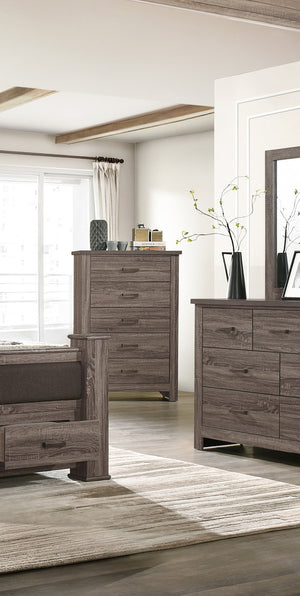 English Elm Natural Retro-Modern Wooden Dresser with Tapered Legs, Weathered Grey-Brown Finish & Black Grooves Natural 35 L x 20 W x 55 H B011P193967