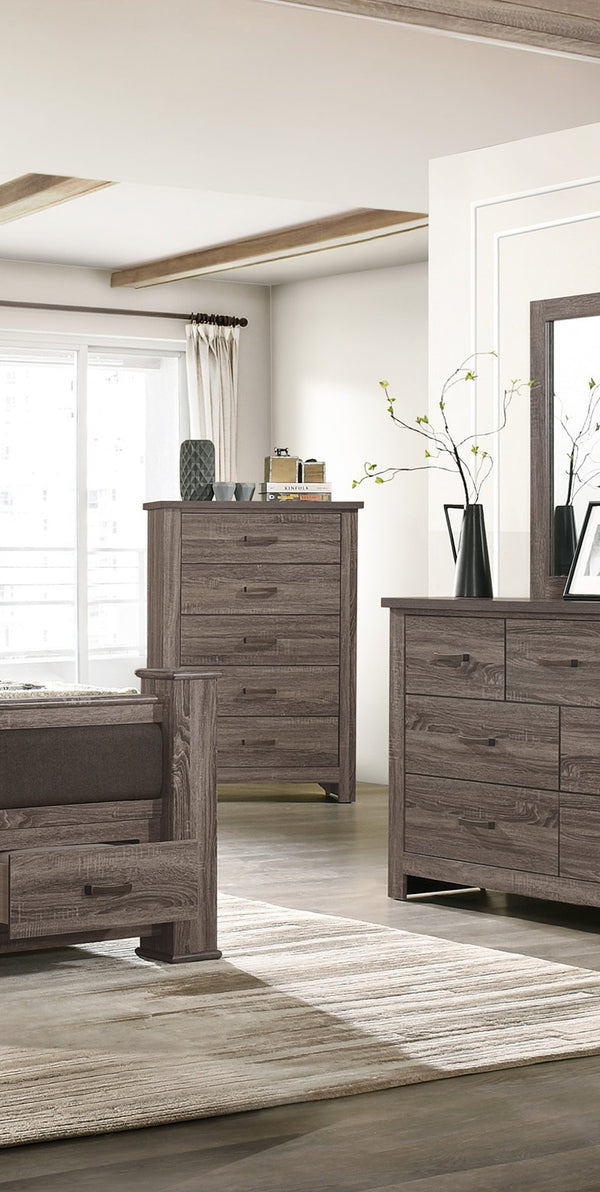 English Elm Natural Retro-Modern Wooden Dresser with Tapered Legs, Weathered Grey-Brown Finish & Black Grooves Natural 35 L x 20 W x 55 H B011P193967