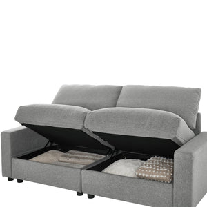 English Elm 72.05" L-shaped Sectional Sofa Cloud Cushion Polyester with Storage Ottoman Small Space Grey W1669S00048