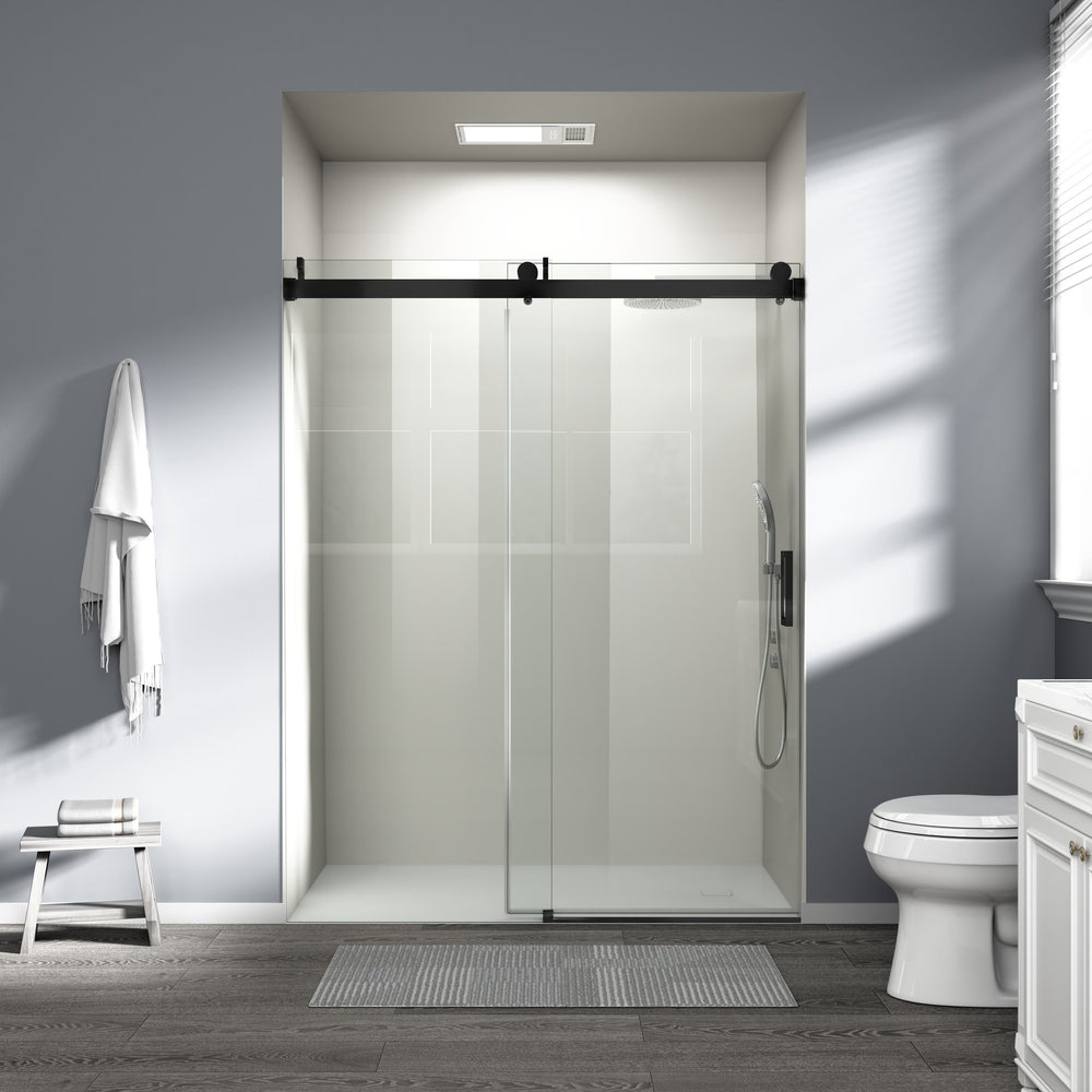 English Elm 56" Frameless Sliding Shower Door Tempered Glass Matte Black Soft Close Modern Bath W1573104180