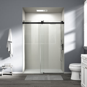 English Elm 56" Frameless Sliding Shower Door Tempered Glass Matte Black Soft Close Modern Bath W1573104180