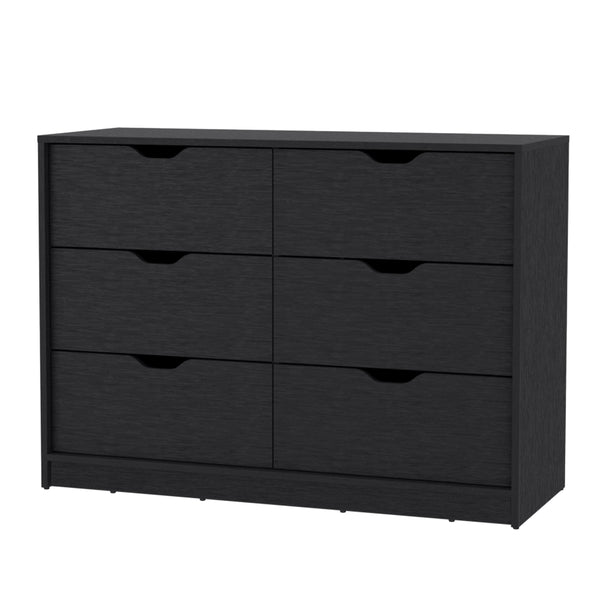 English Elm Basilea 4-Drawer Double Dresser with 2 Pull-Down Cabinets Black — Spacious Storage, Shoe Organizer and Display Surface B200P239598