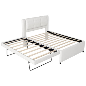 English Elm Full Size Upholstered Platform Bed With Versatile Trundle - Stylish Beige Design For Any Space! DL001678AAA