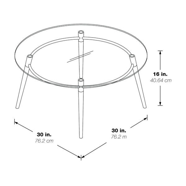 OSP Home Furnishings Brooklyn Round Tempered Glass Coffee Table with Brushed Nickel Base for Modern Living Rooms MG1230R-NB