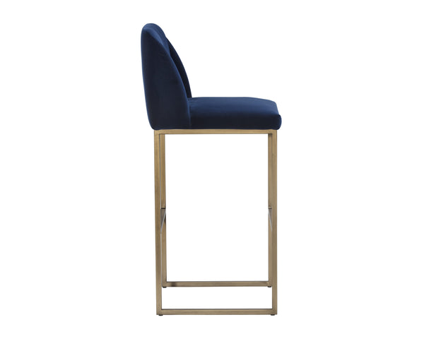 Sunpan Nevin Barstool - Modern Elegance with Comfort and Antique Brass Legs for Stylish Dining Spaces Sapphire Blue