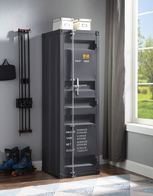 English Elm Gunmetal Single-Door Iron Wardrobe with Interior Shelf & Dual Compartments, Secure Container Lock, Sleek 67" Storage Unit B062P215412