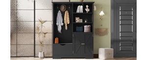 English Elm Multi-functional Entryway Hall Tree with Hooks Bench Drawer Cabinet in Matte Black W1307S00034