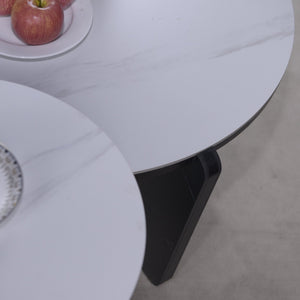 English Elm Set of 2 Round Sintered Stone Nesting Tables Sleek Modern Accent for Living Rooms W2899P405896