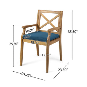 English Elm 7 Piece Acacia Wood Outdoor Dining Set Teak Finish Six High Back Chairs Patio N762S000043AAC