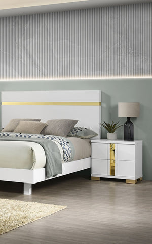 English Elm Modern 3Pc Full Size Bedroom Set With Led & Dust-Proof Nightstands – Chic White Furniture Design B2741S00181