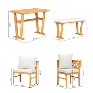 English Elm Small Farmhouse Solid Wood Dining Set for 6 — Space-Saving High Top Corner Table, Bench & Chairs, Cozy Durable Design TWSET2025-3N