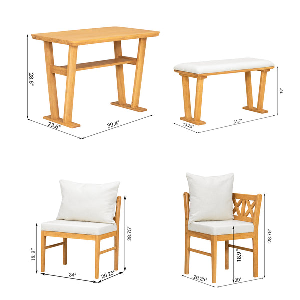 English Elm Small Farmhouse Solid Wood Dining Set for 6 — Space-Saving High Top Corner Table, Bench & Chairs, Cozy Durable Design TWSET2025-3N