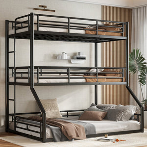 English Elm Twin Triple Metal Bunk Bed Matte Powder Coated Frame with Full Safety Guardrails Black W1580S00584