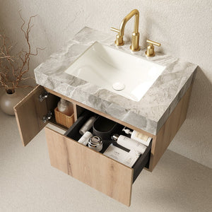 English Elm Muri Floating Bathroom Vanity Sintered Stone Top Plywood Cabinet Spa Modern Bath W2615S00596