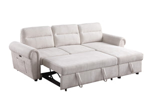 English Elm Ugo Chenille Sleeper Sectional Sofa with Storage Chaise and Built-in Usb Charging Ports Beige B2749S00071
