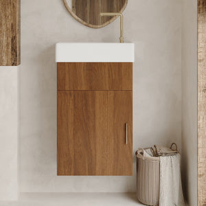 English Elm 16.5 Inch Floating Bathroom Vanity Wall Mounted Ceramic Basin Soft Close Door W3136S00033