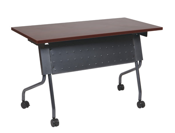 OSP Home Furnishings 4' Nesting Training Table with Powder Coated Steel Frame and Flip Top for Offices Mahogany 84224TM
