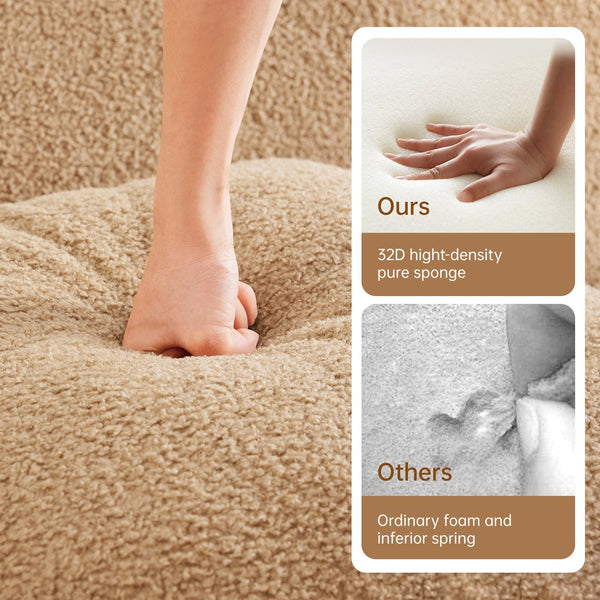 English Elm L-Shaped 4-Seat Boneless Sofa In Plush Teddy Fabric, No Assembly, Ergonomic Comfort For Living Rooms W714S01436