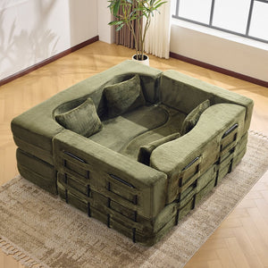 English Elm 71-inch folding sofa bed with plush fur cover, high-density foam futon sleeper, modern modular comfort Green W1829S00066