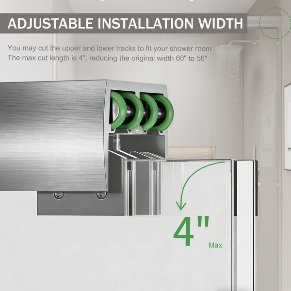 English Elm 56-60 in Semi-frameless Bypass Shower Door with Tempered Glass and Aluminum Hardware Brushed Nickel W1920P300300