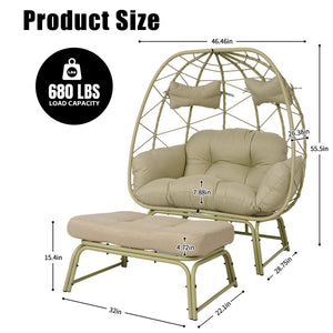 English Elm Double Wicker Egg Chair with Ottoman Bohemian Rattan Outdoor Lounge for Patio T5880P501480