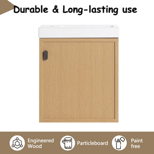 English Elm 18.5" Stylish Wall-Mounted Bathroom Vanity With Durable Resin Sink, Soft-Close Door, Space-Saving Design W1972P362138