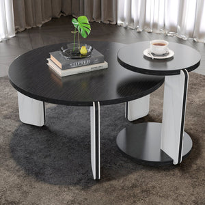 English Elm Set of 2 Round Sintered Stone Nesting Tables Sleek Modern Accent for Living Rooms W2899P405894