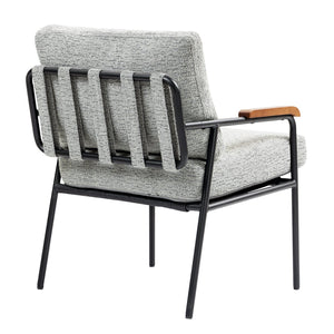 English Elm Modern Accent Chair with Natural Wood Arms, Black Metal Frame, Plush High-Rebound Cushion Comfort Grey W2215P248473