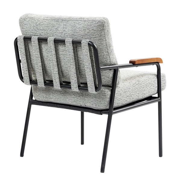 English Elm Modern Accent Chair with Natural Wood Arms, Black Metal Frame, Plush High-Rebound Cushion Comfort Grey W2215P248473