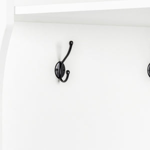 English Elm Minimalist White Corner Hall Tree with Bench Shoe Storage and Four Entryway Hooks N721P401788K
