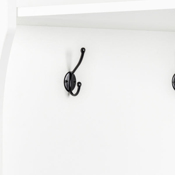 English Elm Minimalist White Corner Hall Tree with Bench Shoe Storage and Four Entryway Hooks N721P401788K