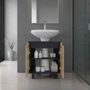 English Elm Marlo Under Sink Cabinet Black 22" Wide with Cut-Out, Two Doors, Bottom Shelf, Modern Compact Storage B070P368092