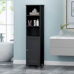 English Elm Christopher Knight Home® - BATHROOM Linen Tower Cabinet with Faux Wood Finish, Modern Slim Vertical Slat Design, Storage Organizer Black 66606.00BLK