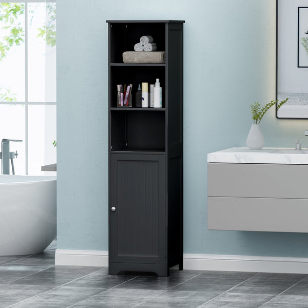 English Elm Christopher Knight Home® - BATHROOM Linen Tower Cabinet with Faux Wood Finish, Modern Slim Vertical Slat Design, Storage Organizer Black 66606.00BLK