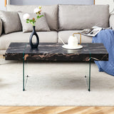 English Elm 43.3"X23.6" Black Marble-Patterned Mdf Coffee Table With Tempered Glass Legs.Suitable For Living Room.It Can Be Used Not Only As A Coffee Table But Also As A Side Table Or Display Stand.