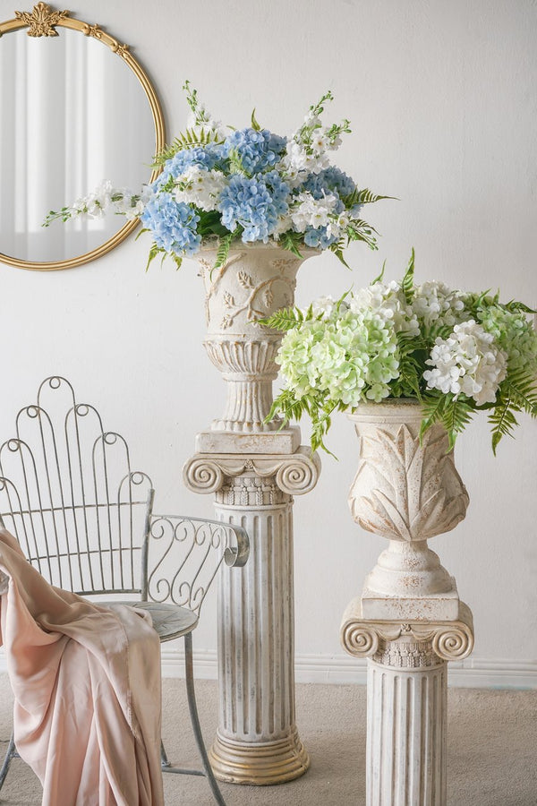 English Elm 14x14x20.3" Classical Magnesium Urn Planter Ornate Carved Relief Antique White Finish W2078P494882