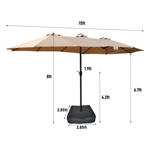 English Elm 15x9ft Double-Sided Rectangular Patio Umbrella with 48 LED Lights, Crank Lift, UV50+ Weatherproof Design taupe W419P145383