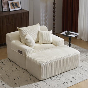 English Elm Oversized corduroy chaise lounge with ottoman, plush boneless sofa, ergonomic pillows for relaxing comfort Beige W1901P278402