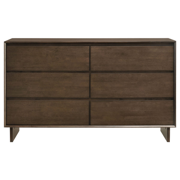 English Elm Hemlock Solid Wood 6-Drawer Dresser Cabinet with Sleek Fingertip Pulls and Spacious Organized Storage Brown B062P378388